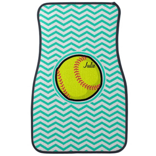 Softball Aqua Green Chevron Car Mat