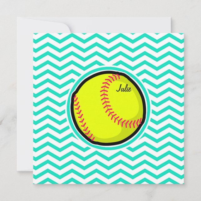 Softball; Aqua Green Chevron Invitation (Front)