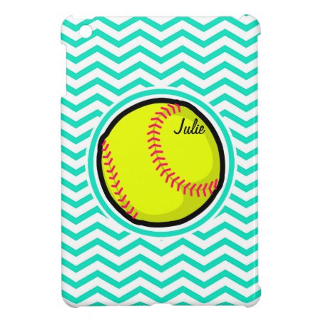 Softball; Aqua Green Chevron Ipad Mini Cover