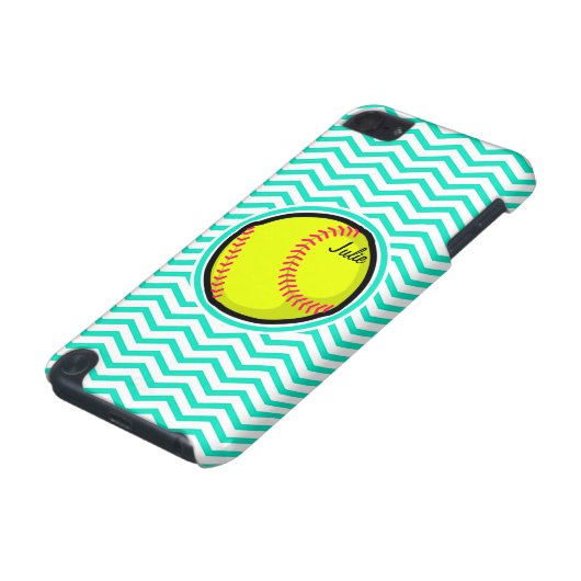 Softball; Aqua Green Chevron iPod Touch (5th Generation) Cover (Bottom)