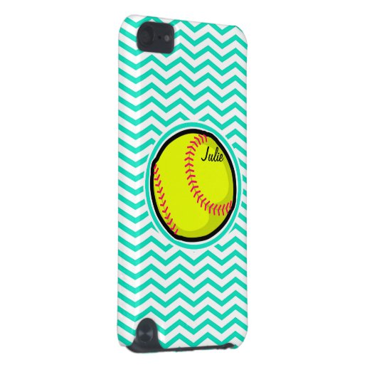 Softball; Aqua Green Chevron iPod Touch (5th Generation) Cover (Back/Right)