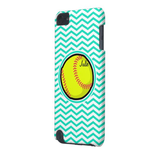 Softball; Aqua Green Chevron iPod Touch (5th Generation) Cover (Back Left)