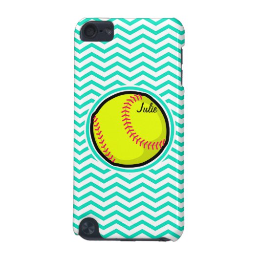Softball; Aqua Green Chevron iPod Touch (5th Generation) Cover (Back)