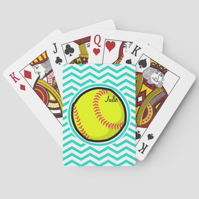Softball; Aqua Green Chevron Poker Cards (Back)