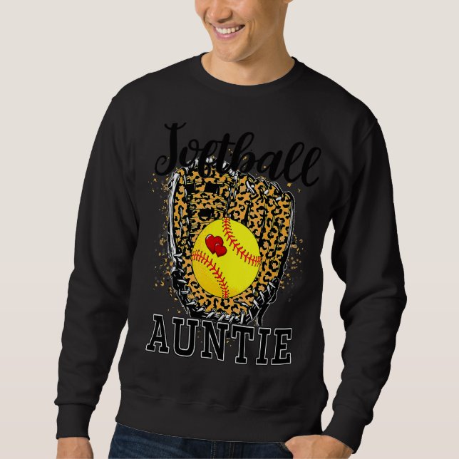 Softball Auntie Leopard Game Day Aunt Mother Softb Sweatshirt (Front)