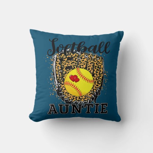 Softball Auntie Leopard Game Day Aunt Mother Throw Pillow
