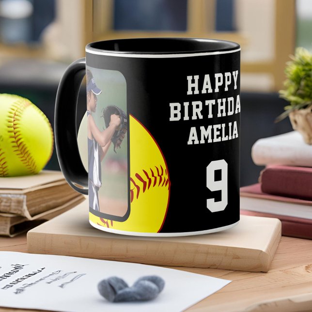 Softball Ball Happy Birthday 2 Photos Mug (Creator Uploaded)