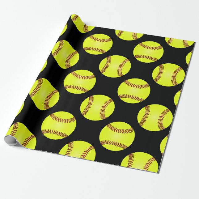 Softball Ball Player Pattern Wrapping Paper (Unrolled)