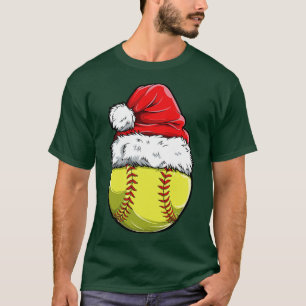 Softball Ball Santa Christmas Boys Xmas Hat sport T-Shirt