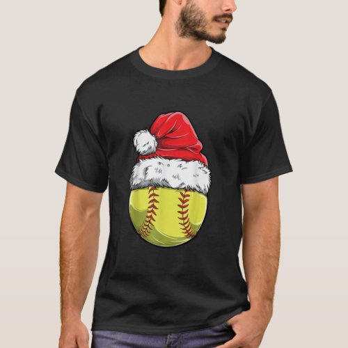 Softball Ball Santa Christmas Girls Funny Xmas Hat T_Shirt