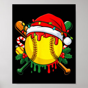 Softball Ball Santa Hat Christmas Softball Drip Xm Poster