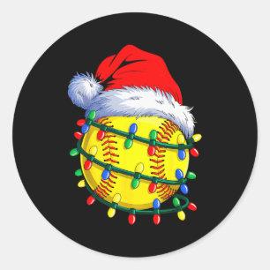 Softball Ball Santa Hat Christmas Softball Xmas Li Classic Round Sticker