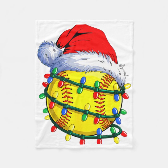 Softball Ball Santa Hat Christmas Softball Xmas Li Fleece Blanket (Front)