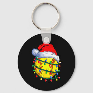 Softball Ball Santa Hat Christmas Softball Xmas Li Keychain