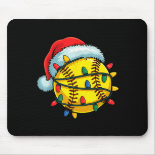Softball Ball Santa Hat Christmas Softball Xmas Li Mouse Pad