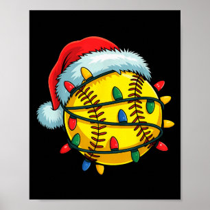 Softball Ball Santa Hat Christmas Softball Xmas Li Poster