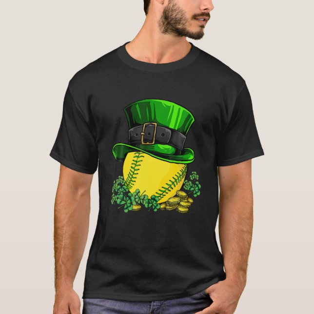 Softball Ball Shamrock St Patricks Day Boys Men Sp T-Shirt (Front)