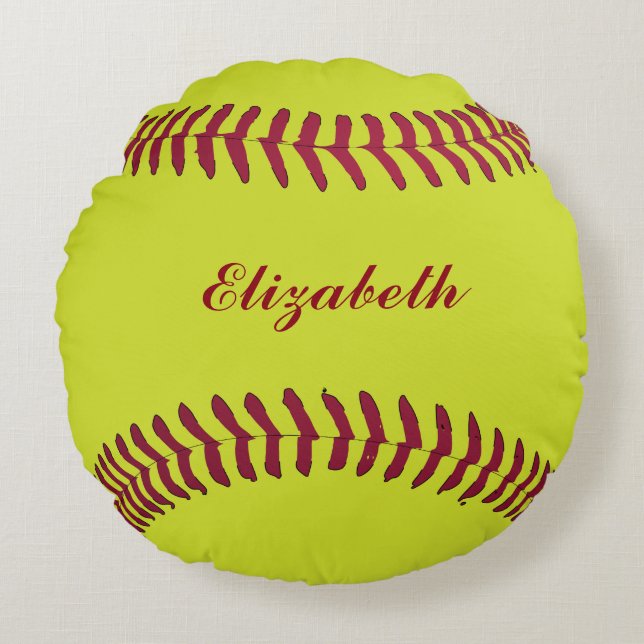 Softball ball Sport Player Name Customize Round Pillow (Front)