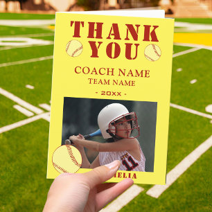 Softball Ball Sports Photo Coach  Letterpress Thank You Card