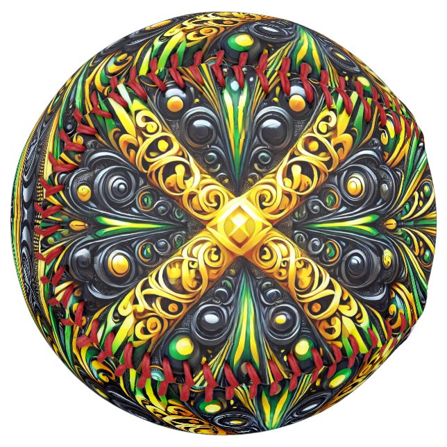 Softball ball with Jamaican Colors Design (Front Left)