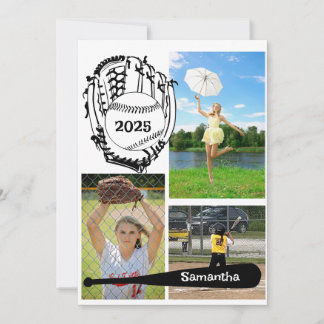 Softball/Baseball 3 Photo Collage White Announcement