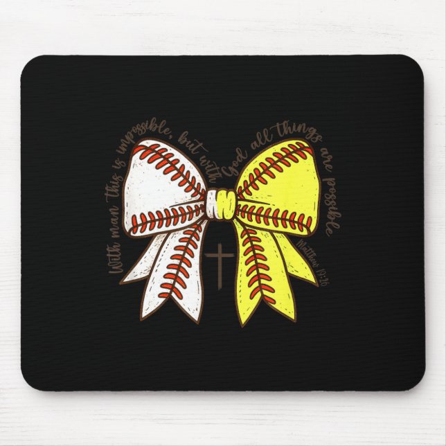 Softball Baseball Mom Bow Christian With Man This  Mouse Pad (Front)