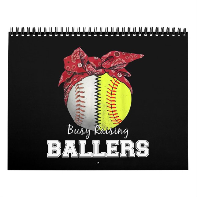 Softball Baseball Mom Busy Raising Ballers Mama Calendar (Cover)