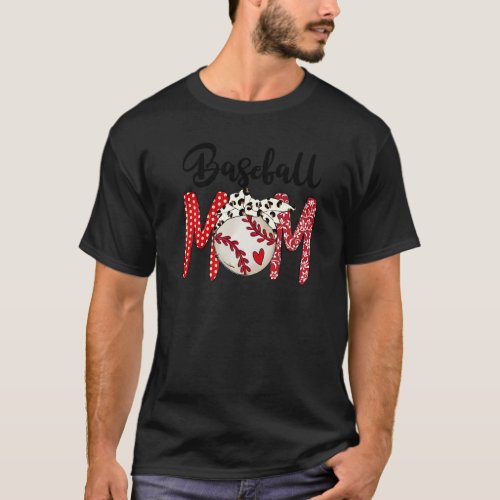 Softball Baseball Mom Leopard Mama Women Mothers  T_Shirt