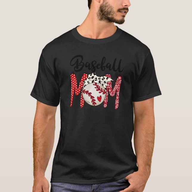 Softball Baseball Mom Leopard Mama Women Mother's  T-Shirt (Front)