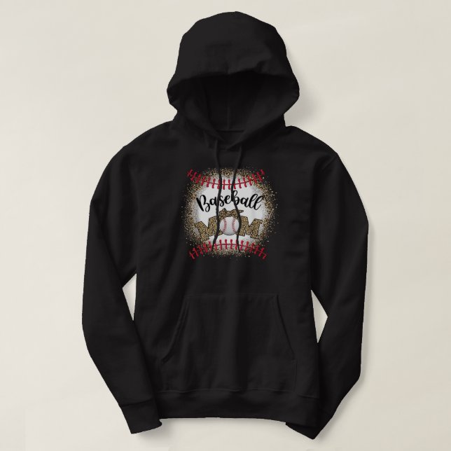 Softball Baseball Mom Leopard Mother's Day Mothers Hoodie (Design Front)