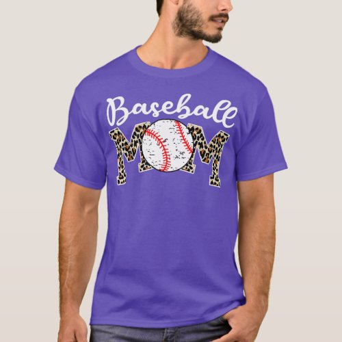 Softball Baseball Mom Leopard  Mothers Day  T_Shirt