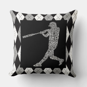Softball Baseball Player Typography Throw Pillow