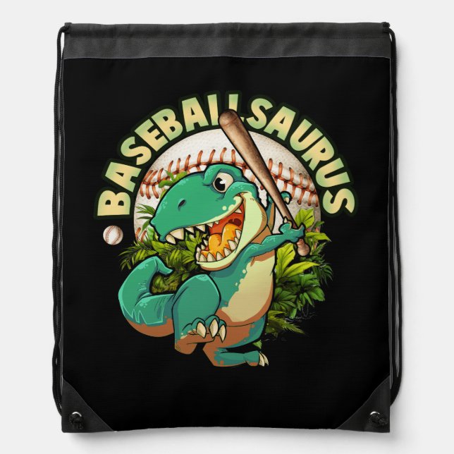 Softball Baseball Playing Dinosaurus Sport Batter  Drawstring Bag (Front)