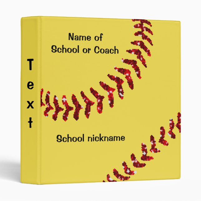 Softball/Baseball Red Faux Glitter Stitches Binder (Front/Spine)