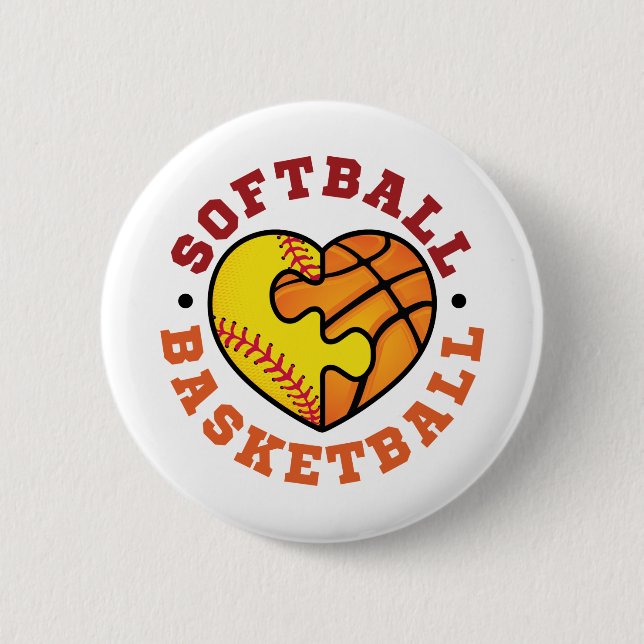 Softball Basketball Heart Button (Front)