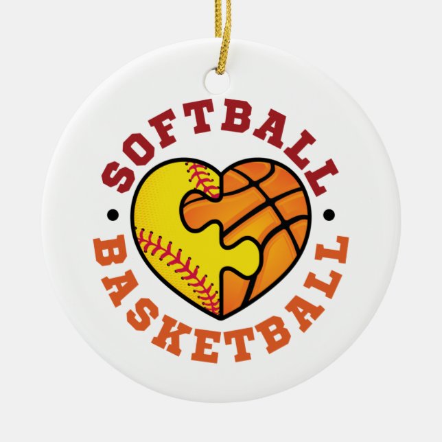 Softball Basketball Heart Ceramic Ornament (Front)
