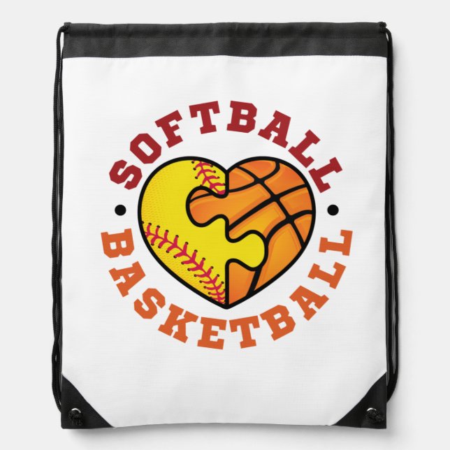 Softball Basketball Heart Drawstring Bag (Front)