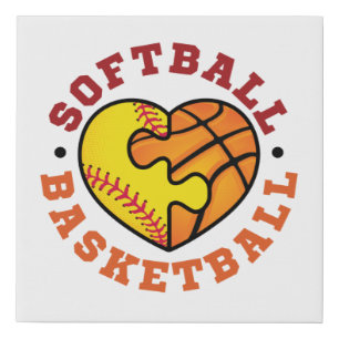 Softball Basketball Heart Faux Canvas Print