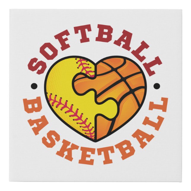 Softball Basketball Heart Faux Canvas Print (Front)