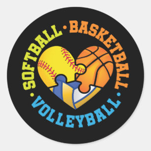 Softball Basketball Volleyball Heart Classic Round Sticker
