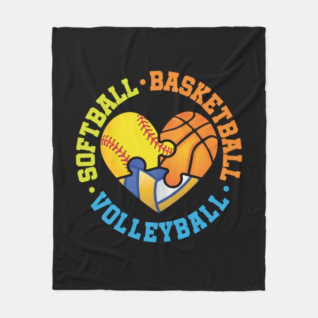 Softball Basketball Volleyball Heart Fleece Blanket (Front)