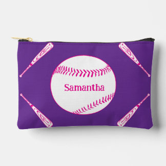 Softball Bat and Ball Pink and Purple Accessory Pouch