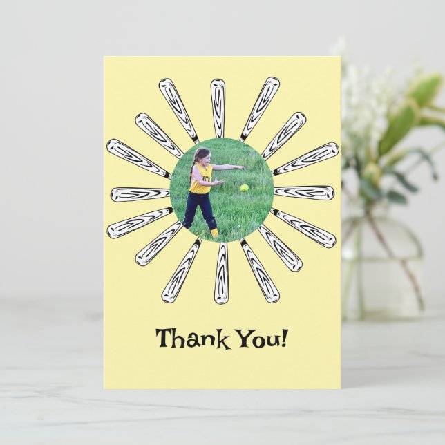 Softball Bat Flower Thank You Card (Standing Front)