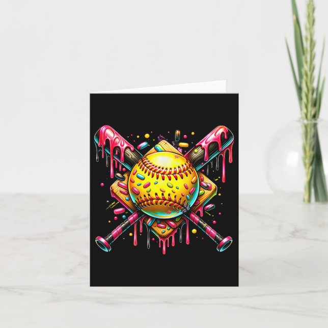 Softball Bat Ice Cream Dripping With Sprinkles  Card (Front)