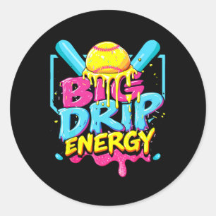 Softball Big Drip Energy Girls Ice Cream Dripping Classic Round Sticker
