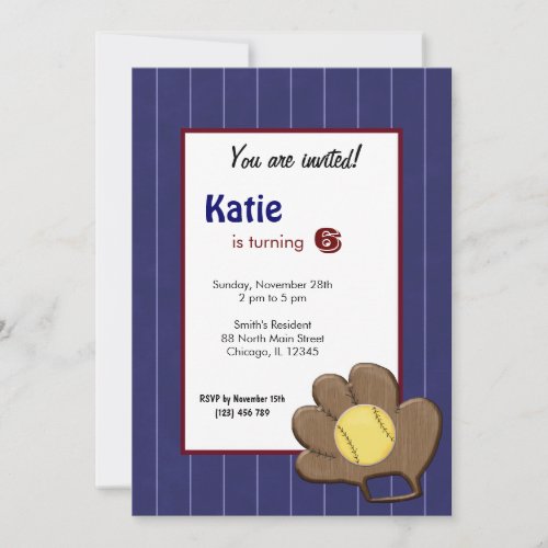 Softball Birthday Invitation