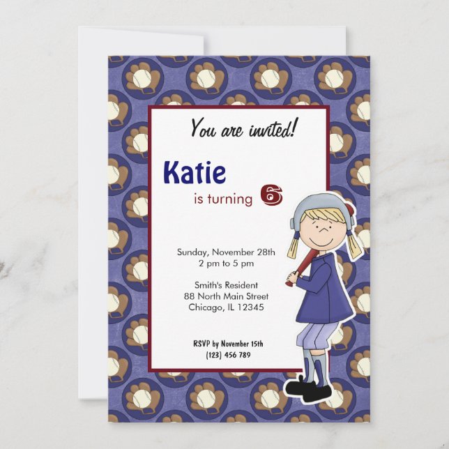 Softball Birthday Invitation (Front)