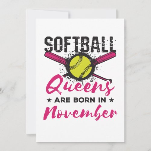 Softball Birthday November Women Ladies Girls Holiday Card