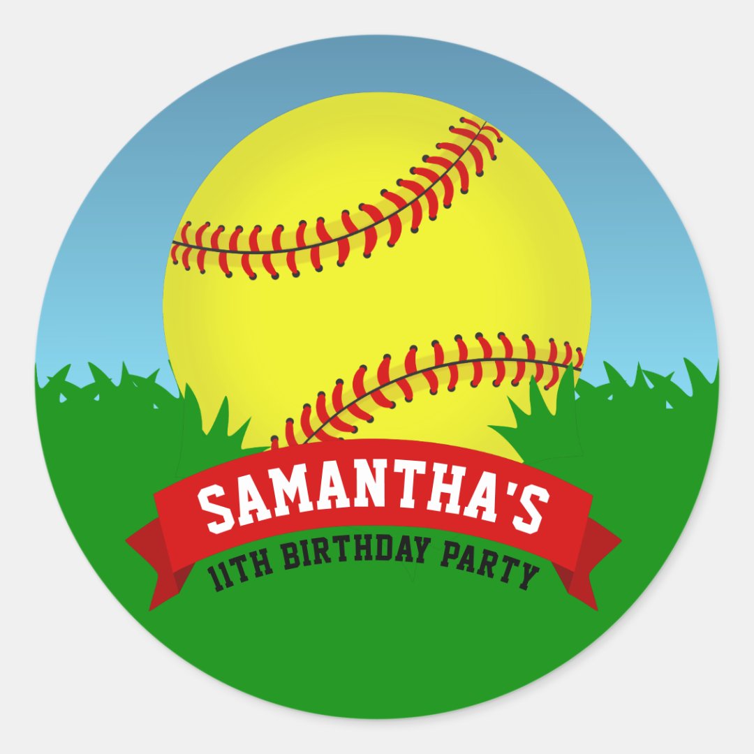 Softball Birthday Party Classic Round Sticker Zazzle