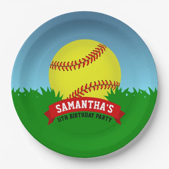 Softball Birthday Party Paper Plates (Front)